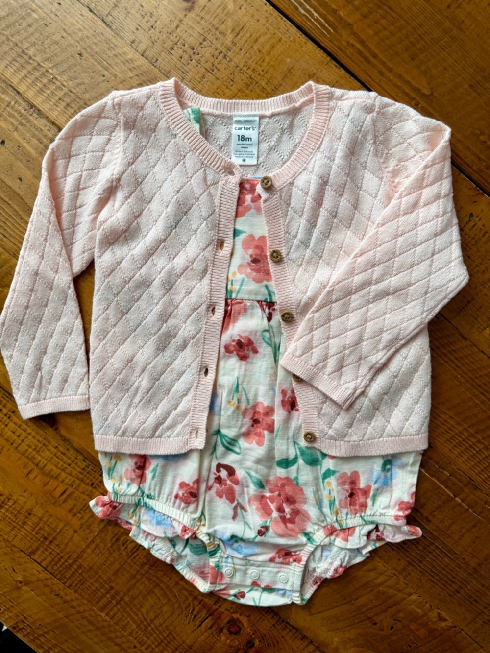 New Toddler Girl bundle Carter's Bunny bubble with hat & Romper with Cardigan - Picture 2 of 14